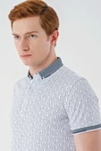 Beyaz Baskılı Oxford Düğmeli Yaka Cepli Pamuklu Casual Slim Fit Dar Kesim Tişört 1011240177 thumbnail 7
