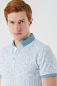 Açık Yeşil Baskılı Jakarlı Düğmeli Yaka Cepli Casual Slim Fit Dar Kesim Tişört 1011240173 - 6