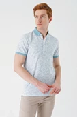 Açık Yeşil Baskılı Jakarlı Düğmeli Yaka Cepli Casual Slim Fit Dar Kesim Tişört 1011240173 - 2