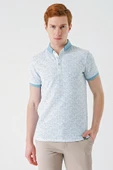 Açık Yeşil Baskılı Jakarlı Düğmeli Yaka Cepli Casual Slim Fit Dar Kesim Tişört 1011240173 - 1
