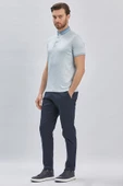 Koyu Mavi Desenli Merserize Düğmeli Yaka Pamuklu Casual Slim Fit Dar Kesim Tişört 1011240161 - 3