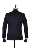 Koyu Lacivert Armürlü Mono Yaka Astarlı Yelekli 6 Drop Slim Fit Smokin Damatlık 1001215300 thumbnail 2