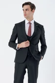 Siyah Mono Yaka Çift Yırtmaç Yelekli 6 Drop Slim Fit Dar Kesim Basic Takım Elbise 1001240186 thumbnail 1