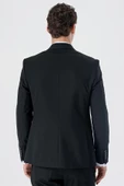 Siyah Armürlü Kırlangıç Yaka Yelekli Likralı 6 Drop Slim Fit Klasik Takım Elbise 1001240150 thumbnail 8