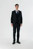 Siyah Kırlangıç Yaka Yelekli 6 Drop Slim Fit Dar Kesim Klasik Takım Elbise 1001235165 - 5