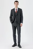 Koyu Antrasit Kırlangıç Yaka Yelekli 6 Drop Slim Fit Dar Kesim Klasik Takım Elbise 1001235164 thumbnail 6