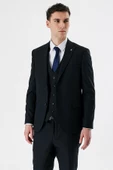 Siyah Kırlangıç Yaka Yelekli 6 Drop Slim Fit Dar Kesim Klasik Takım Elbise 1001235165 - 2