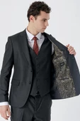 Koyu Antrasit Kırlangıç Yaka Yelekli 6 Drop Slim Fit Dar Kesim Klasik Takım Elbise 1001235164 thumbnail 4
