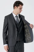 Koyu Antrasit Kırlangıç Yaka Yelekli 6 Drop Slim Fit Dar Kesim Klasik Takım Elbise 1001235166 thumbnail 3