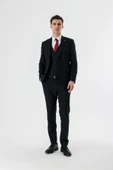 Koyu Lacivert Kırlangıç Yaka Yelekli 6 Drop Slim Fit Dar Kesim Klasik Takım Elbise 1001235165 - 5