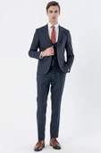 Lacivert Mono Yaka Astarlı Yelekli 6 Drop Slim Fit Dar Kesim Basic Takım Elbise 1001235186 - 4