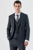 Lacivert Kırlangıç Yaka Yelekli 6 Drop Slim Fit Dar Kesim Klasik Takım Elbise 1001235168 - 2