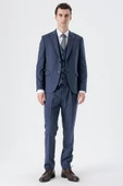 Koyu Lacivert Kırlangıç Yaka Yelekli 6 Drop Slim Fit Dar Kesim Klasik Takım Elbise 1001235168 - 4