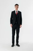 Koyu Lacivert Kırlangıç Yaka Yelekli 6 Drop Slim Fit Dar Kesim Klasik Takım Elbise 1001235165 - 4