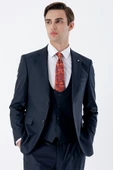 Lacivert Mono Yaka Astarlı Yelekli 6 Drop Slim Fit Dar Kesim Basic Takım Elbise 1001235186 - 7