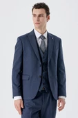 Koyu Lacivert Kırlangıç Yaka Yelekli 6 Drop Slim Fit Dar Kesim Klasik Takım Elbise 1001235168 - 2