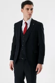 Koyu Lacivert Kırlangıç Yaka Yelekli 6 Drop Slim Fit Dar Kesim Klasik Takım Elbise 1001235165 - 1