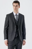 Koyu Antrasit Kırlangıç Yaka Yelekli 6 Drop Slim Fit Dar Kesim Klasik Takım Elbise 1001235166 thumbnail 2