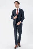Lacivert Mono Yaka Astarlı Yelekli 6 Drop Slim Fit Dar Kesim Basic Takım Elbise 1001235186 - 6