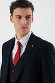 Koyu Lacivert Kırlangıç Yaka Yelekli 6 Drop Slim Fit Dar Kesim Klasik Takım Elbise 1001235165 - 6