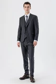 Koyu Antrasit Kırlangıç Yaka Yelekli 6 Drop Slim Fit Dar Kesim Klasik Takım Elbise 1001235166 thumbnail 5
