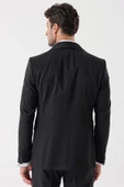 Siyah Desenli Armürlü Kruvaze 6 Drop Slim Fit Smokin Damatlık Takım 1001230214 - 6