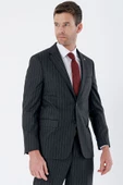 Siyah Çizgili Mono Yaka 6 Drop Comfort Fit Rahat Kesim Klasik Takım Elbise 1001235158 - 2