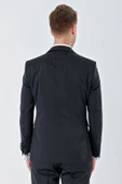 Siyah Desenli Armürlü Çıkarılabilir Kırlangıç Yaka 6 Drop Slim Fit Smokin Damatlık Takım 1001230213 thumbnail 9