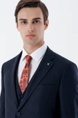 Koyu Lacivert Çizgili Mono Yaka Yelekli 6 Drop Slim Fit Dar Kesim Klasik Takım Elbise 1001235160 - 6