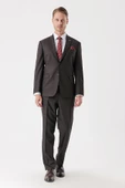 Koyu Kahverengi Armürlü Mono Yaka 4 Drop Comfort Fit Rahat Kesim Klasik Takım Elbise 1001235150 - 2