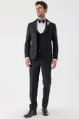 Siyah Desenli Armürlü Kruvaze 6 Drop Slim Fit Smokin Damatlık Takım 1001230214 - 2