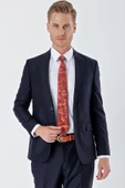Lacivert Gabardin Kırlangıç Yaka Astarlı 6 Drop Slim Fit Dar Kesim Basic Takım Elbise 1001235011 - 5