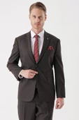 Koyu Kahverengi Armürlü Mono Yaka 4 Drop Comfort Fit Rahat Kesim Klasik Takım Elbise 1001235150 - 5