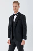Siyah Çizgili Çıkarılabilir Şal Yaka Yelekli 6 Drop Slim Fit Smokin Damatlık Takım 1001230212 thumbnail 5