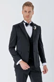 Siyah Desenli Armürlü Çıkarılabilir Kırlangıç Yaka 6 Drop Slim Fit Smokin Damatlık Takım 1001230213 thumbnail 5