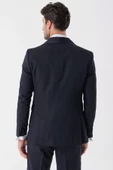 Koyu Lacivert Desenli Armürlü Kruvaze 6 Drop Slim Fit Smokin Damatlık Takım 1001230214 - 7