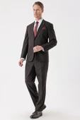 Koyu Kahverengi Armürlü Mono Yaka 4 Drop Comfort Fit Rahat Kesim Klasik Takım Elbise 1001235150 - 4
