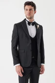 Siyah Desenli Armürlü Kruvaze 6 Drop Slim Fit Smokin Damatlık Takım 1001230214 - 3