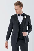 Siyah Desenli Armürlü Çıkarılabilir Kırlangıç Yaka 6 Drop Slim Fit Smokin Damatlık Takım 1001230213 thumbnail 6