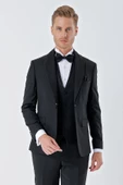 Siyah Çizgili Çıkarılabilir Şal Yaka Yelekli 6 Drop Slim Fit Smokin Damatlık Takım 1001230212 thumbnail 6