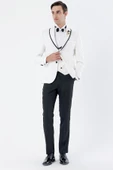 Beyaz Desenli Armürlü Kruvaze 6 Drop Slim Fit Smokin Damatlık Takım 1001230214 - 2