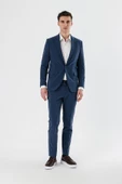 İndigo Mavi Mono Yaka Çift Yırtmaç Likralı 6 Drop Slim Fit Dar Kesim Klasik Takım Elbise 1001240164 - 4