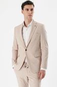 Açık Bej Mono Yaka Çift Yırtmaç Likralı 6 Drop Slim Fit Dar Kesim Klasik Takım Elbise 1001240164 - 3