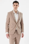 Taş Rengi Mono Yaka Çift Yırtmaç Likralı 6 Drop Slim Fit Dar Kesim Klasik Takım Elbise 1001240164 - 4