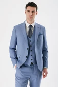 Mavi Desenli Kırlangıç Yaka Yelekli 6 Drop Slim Fit Dar Kesim Klasik Takım Elbise 1001240157 - 3