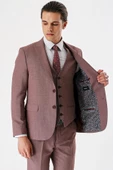 Koyu Vizon Desenli Kırlangıç Yaka Yelekli 6 Drop Slim Fit Dar Kesim Klasik Takım Elbise 1001240157 - 6