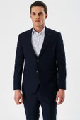 Lacivert Düz Kırlangıç Yaka Likralı 6 Drop Slim Fit Dar Kesim Klasik Takım Elbise 1001240161 - 5