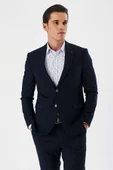 Lacivert Düz Kırlangıç Yaka Likralı 6 Drop Slim Fit Dar Kesim Klasik Takım Elbise 1001240161 - 1