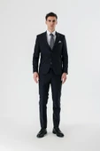 Koyu Lacivert Kırlangıç Yaka Yünlü Likralı 6 Drop Slim Fit Dar Kesim Klasik Takım Elbise 1001240158 - 6
