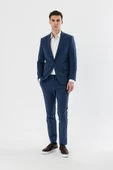 İndigo Mavi Mono Yaka Çift Yırtmaç Likralı 6 Drop Slim Fit Dar Kesim Klasik Takım Elbise 1001240164 - 6